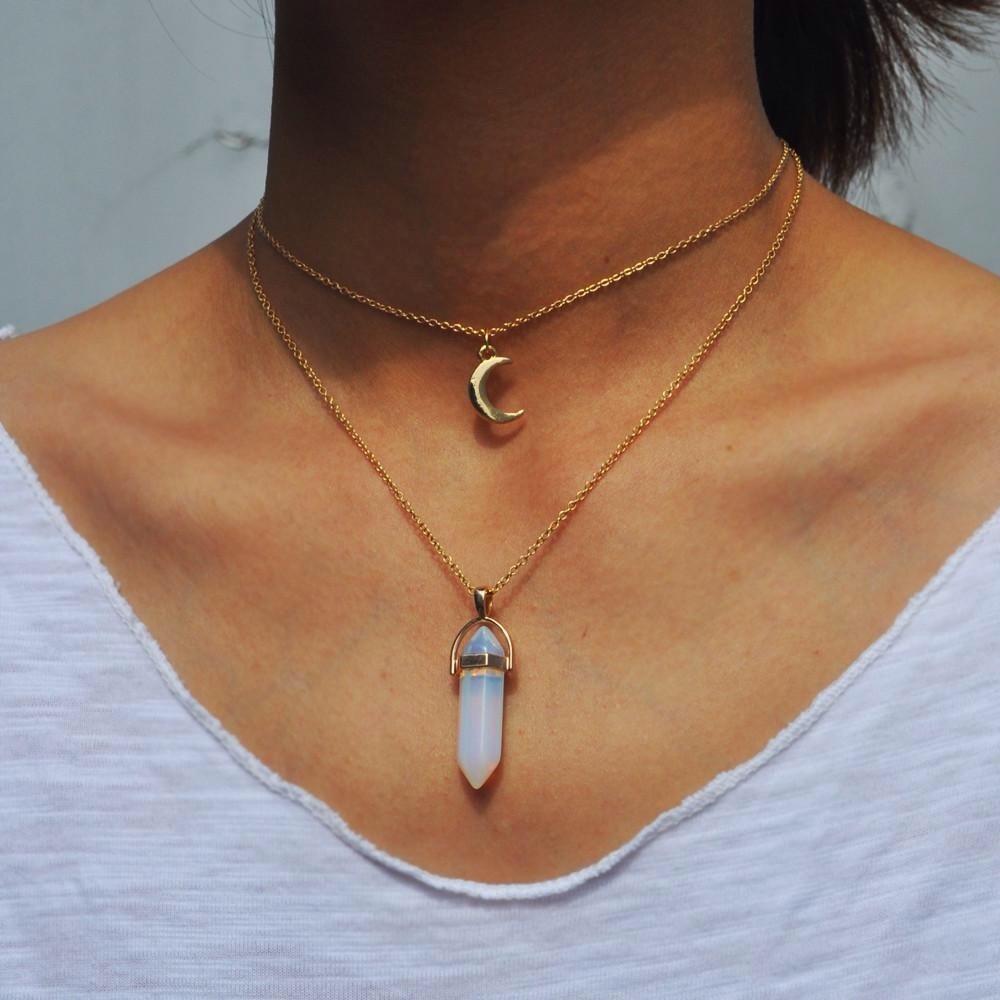Opal Multistrand Dainty Goldtone Necklace